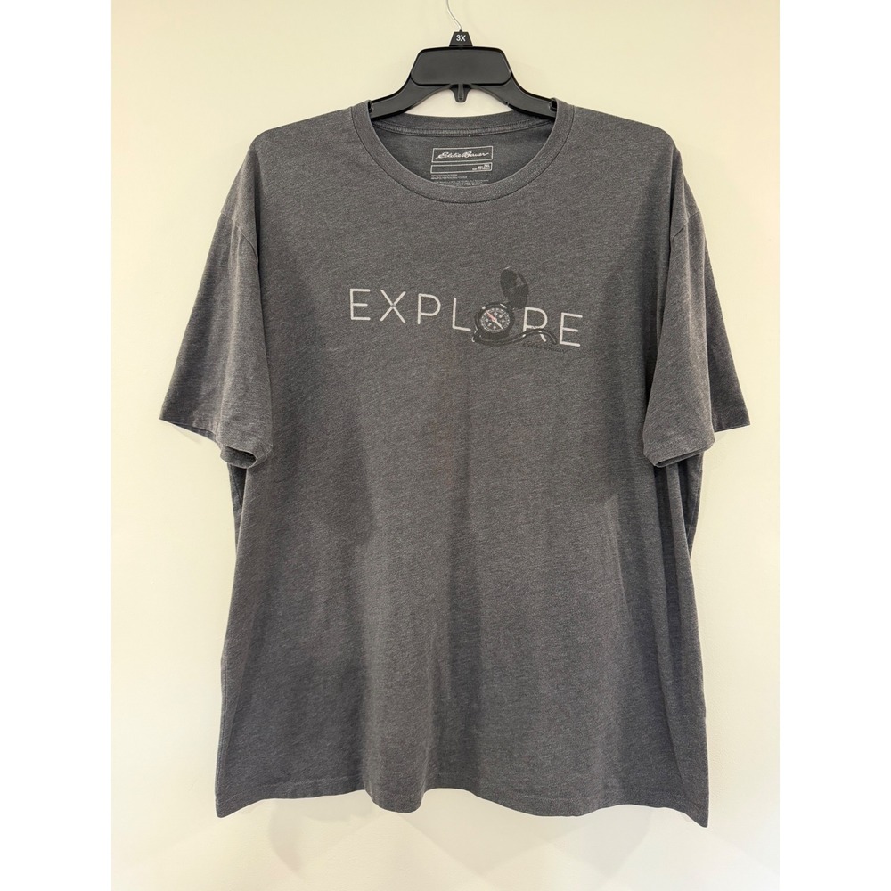 Eddie Bauer Mens 2XL Explore Compass Graphic Tee Charcoal Heather Grey T-Shirt